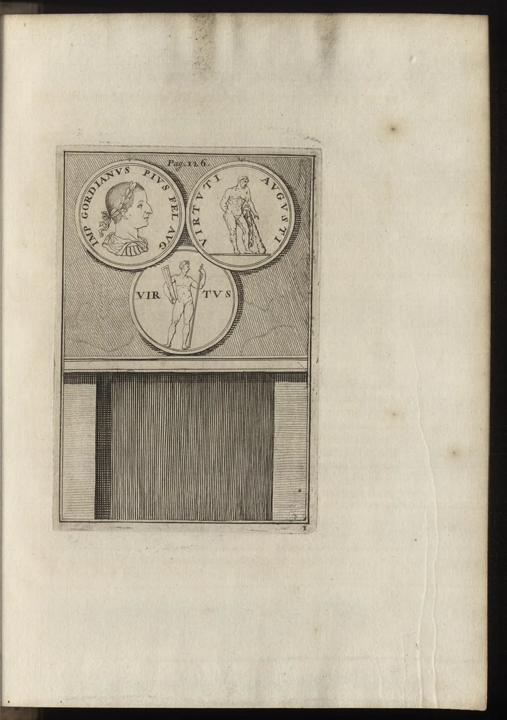 An illustration from Constantii Landi, Complani comitis, Selectiorvm nvmismatvm praecipve Romanorvm expositiones : elegantibus nummorum ectypis, & indicibus necessariis instructae, 1695, leaf 212