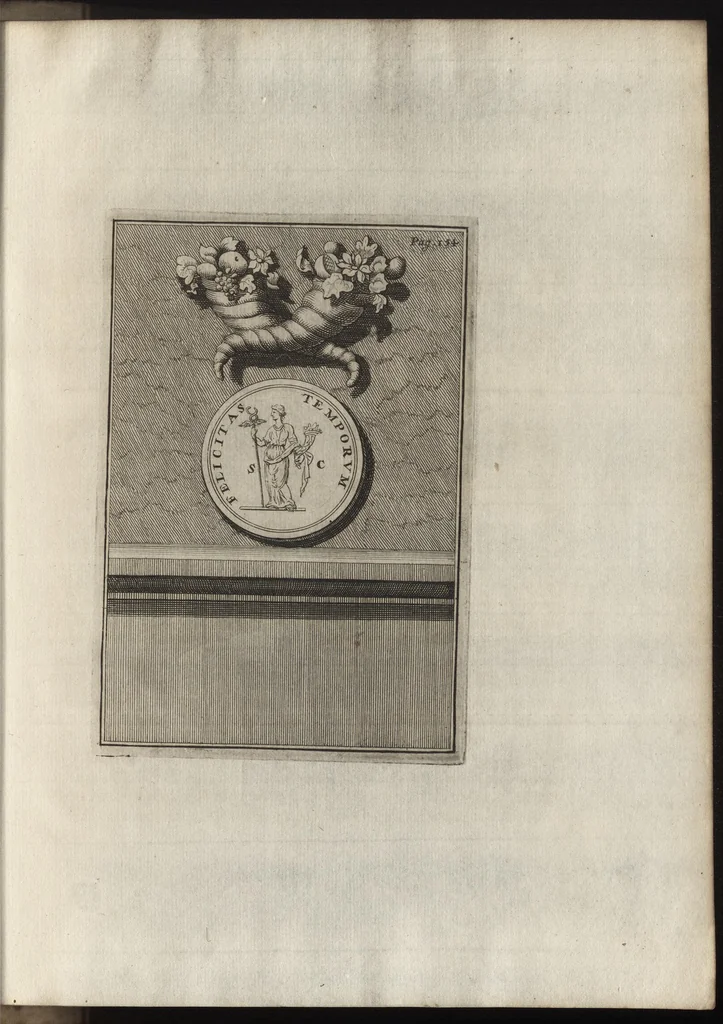 An illustration from Constantii Landi, Complani comitis, Selectiorvm nvmismatvm praecipve Romanorvm expositiones : elegantibus nummorum ectypis, & indicibus necessariis instructae, 1695, leaf 258