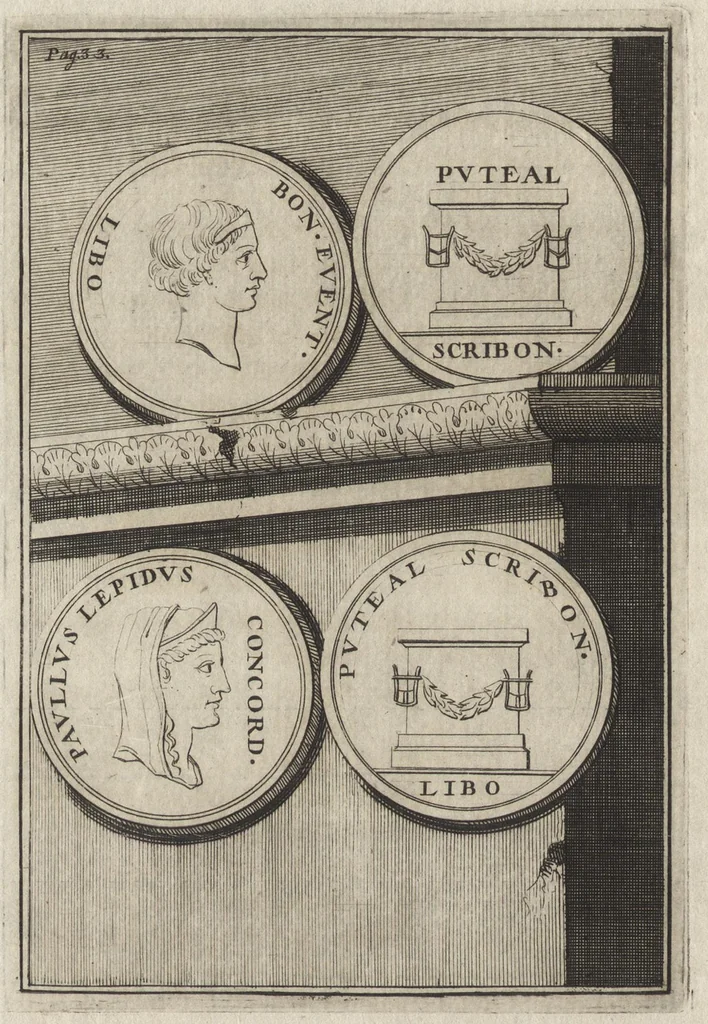 An illustration from Constantii Landi, Complani comitis, Selectiorvm nvmismatvm praecipve Romanorvm expositiones : elegantibus nummorum ectypis, & indicibus necessariis instructae, 1695, leaf 63