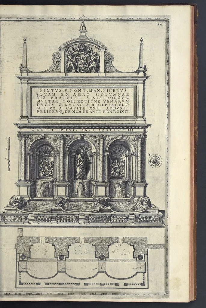 An illustration from Della trasportatione dell'obelisco vaticano et delle fabriche di nostro signore papa Sisto V, fatte dal cavallier Domenico Fontana, architetto di Sva Santita, libro primo, 1590, leaf 120