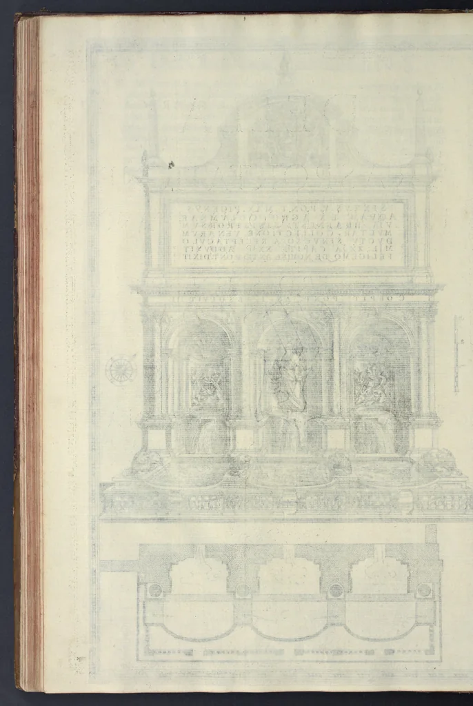 An illustration from Della trasportatione dell'obelisco vaticano et delle fabriche di nostro signore papa Sisto V, fatte dal cavallier Domenico Fontana, architetto di Sva Santita, libro primo, 1590, leaf 121