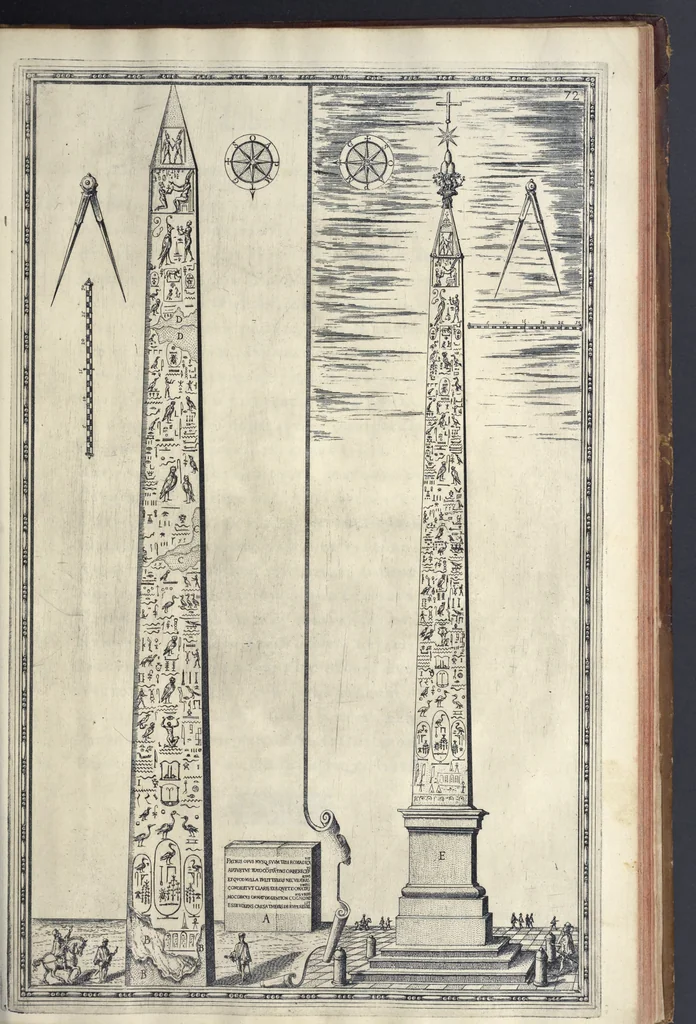 An illustration from Della trasportatione dell'obelisco vaticano et delle fabriche di nostro signore papa Sisto V, fatte dal cavallier Domenico Fontana, architetto di Sva Santita, libro primo, 1590, leaf 156