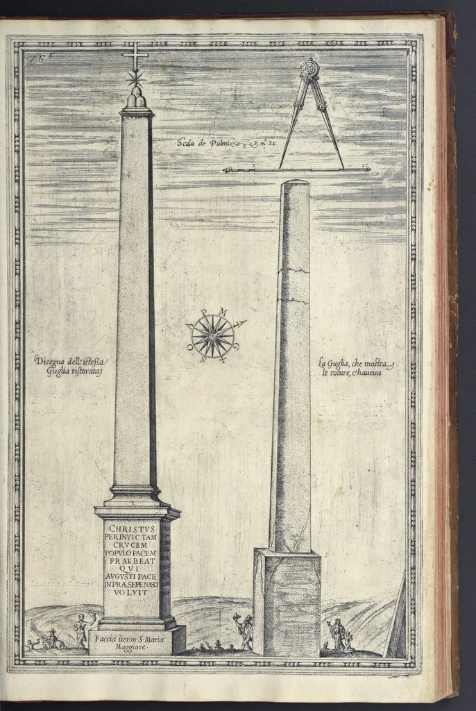An illustration from Della trasportatione dell'obelisco vaticano et delle fabriche di nostro signore papa Sisto V, fatte dal cavallier Domenico Fontana, architetto di Sva Santita, libro primo, 1590, leaf 164