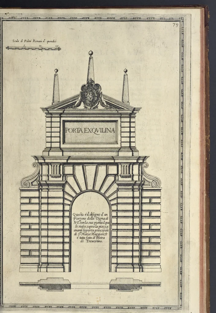 An illustration from Della trasportatione dell'obelisco vaticano et delle fabriche di nostro signore papa Sisto V, fatte dal cavallier Domenico Fontana, architetto di Sva Santita, libro primo, 1590, leaf 174