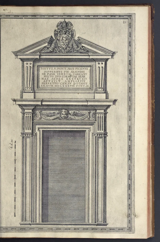 An illustration from Della trasportatione dell'obelisco vaticano et delle fabriche di nostro signore papa Sisto V, fatte dal cavallier Domenico Fontana, architetto di Sva Santita, libro primo, 1590, leaf 178