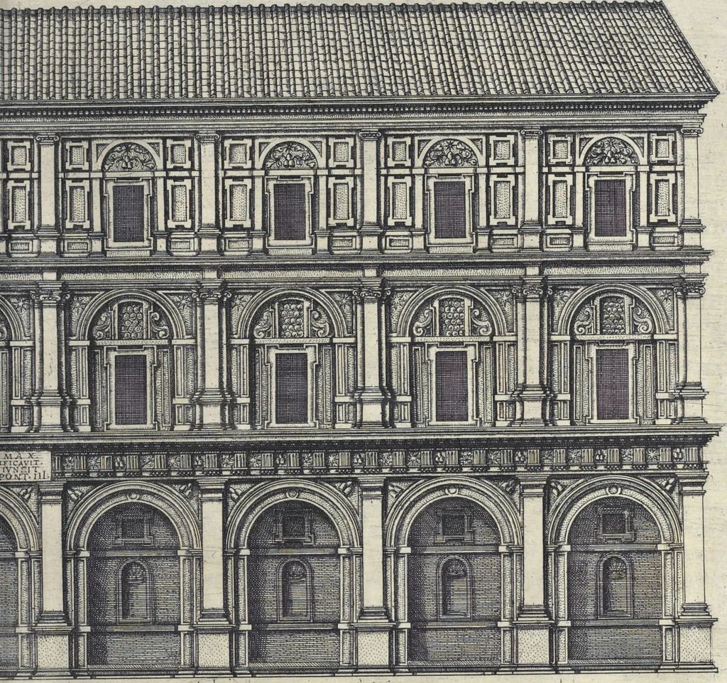 An illustration from Della trasportatione dell'obelisco vaticano et delle fabriche di nostro signore papa Sisto V, fatte dal cavallier Domenico Fontana, architetto di Sva Santita, libro primo, 1590, leaf 212