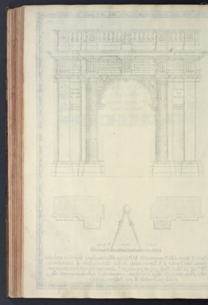 An illustration from Della trasportatione dell'obelisco vaticano et delle fabriche di nostro signore papa Sisto V, fatte dal cavallier Domenico Fontana, architetto di Sva Santita, libro primo, 1590, leaf 225