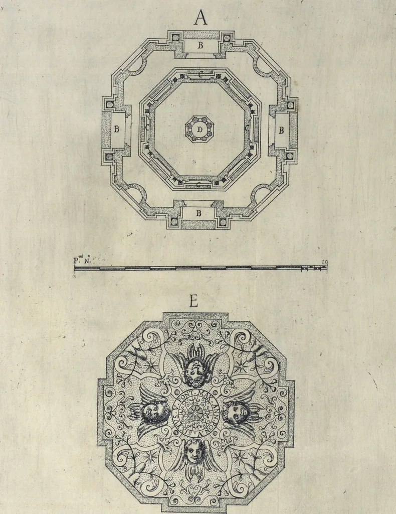 An illustration from Della trasportatione dell'obelisco vaticano et delle fabriche di nostro signore papa Sisto V, fatte dal cavallier Domenico Fontana, architetto di Sva Santita, libro primo, 1590, leaf 227