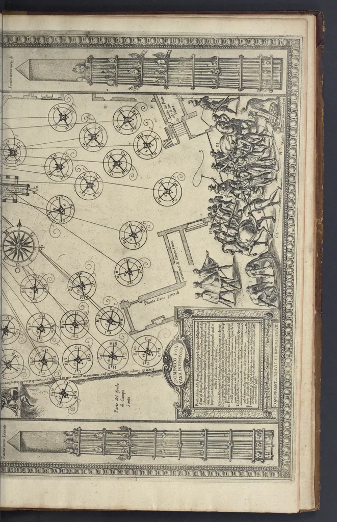 An illustration from Della trasportatione dell'obelisco vaticano et delle fabriche di nostro signore papa Sisto V, fatte dal cavallier Domenico Fontana, architetto di Sva Santita, libro primo, 1590, leaf 234