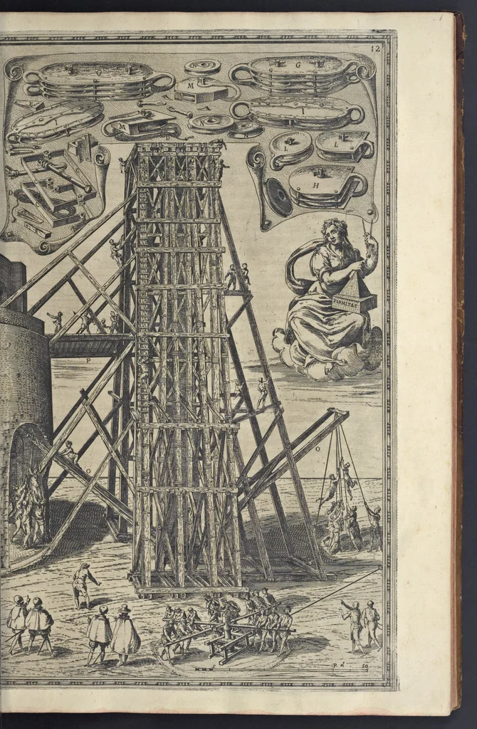 An illustration from Della trasportatione dell'obelisco vaticano et delle fabriche di nostro signore papa Sisto V, fatte dal cavallier Domenico Fontana, architetto di Sva Santita, libro primo, 1590, leaf 32