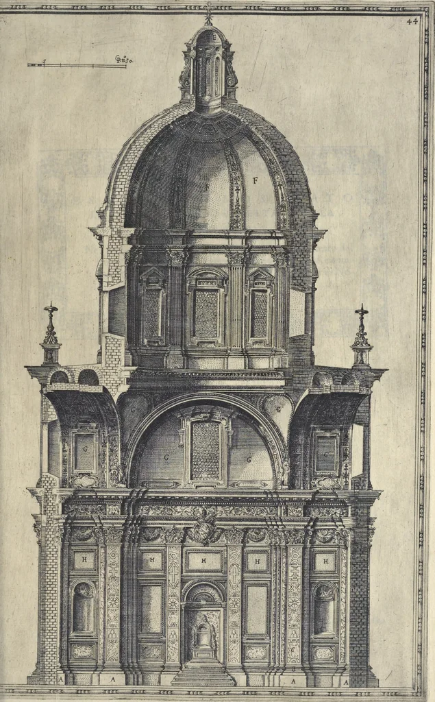 An illustration from Della trasportatione dell'obelisco vaticano et delle fabriche di nostro signore papa Sisto V, fatte dal cavallier Domenico Fontana, architetto di Sva Santita, libro primo, 1590, leaf 96