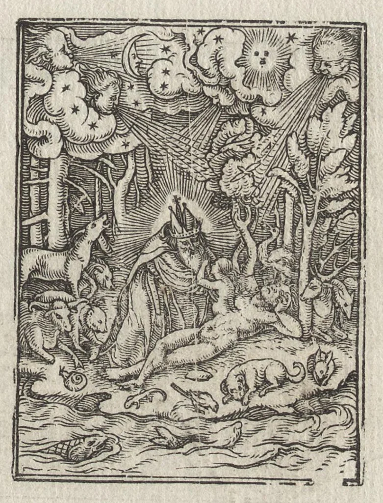 An illustration from Icones historiarvm Veteris Testamenti : ad viuum expressae, extremàque diligentia emendatiores factae : Gallicis in expositione homoeoteleutis, ac versuum ordinibus (qui priùs turbati, ac impares) suo numero restitutis, 1547, leaf 10