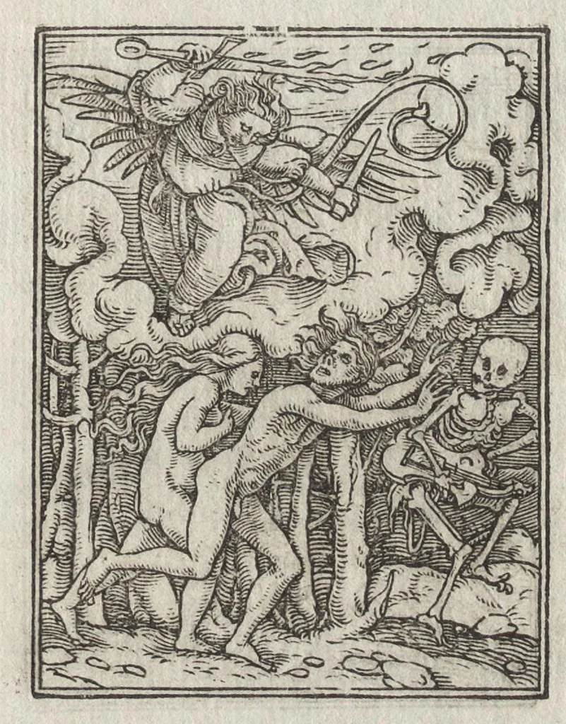 An illustration from Icones historiarvm Veteris Testamenti : ad viuum expressae, extremàque diligentia emendatiores factae : Gallicis in expositione homoeoteleutis, ac versuum ordinibus (qui priùs turbati, ac impares) suo numero restitutis, 1547, leaf 12
