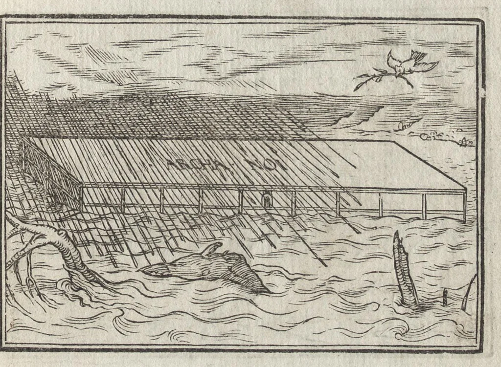 An illustration from Icones historiarvm Veteris Testamenti : ad viuum expressae, extremàque diligentia emendatiores factae : Gallicis in expositione homoeoteleutis, ac versuum ordinibus (qui priùs turbati, ac impares) suo numero restitutis, 1547, leaf 14