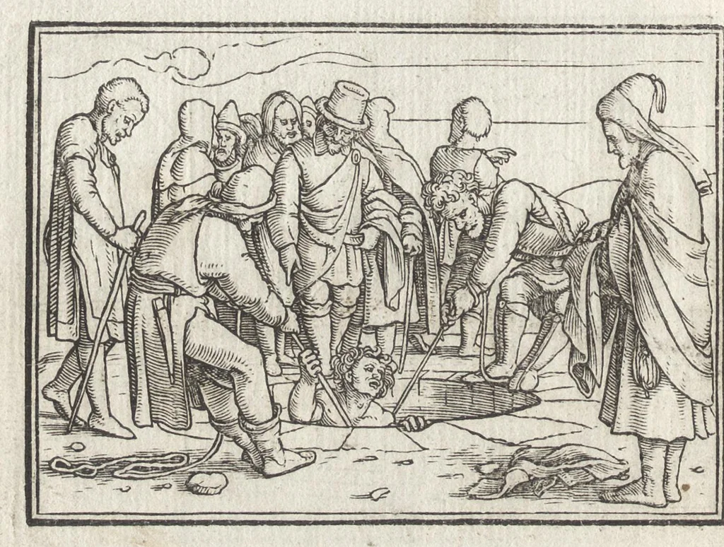 An illustration from Icones historiarvm Veteris Testamenti : ad viuum expressae, extremàque diligentia emendatiores factae : Gallicis in expositione homoeoteleutis, ac versuum ordinibus (qui priùs turbati, ac impares) suo numero restitutis, 1547, leaf 19