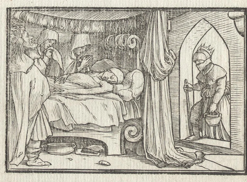 An illustration from Icones historiarvm Veteris Testamenti : ad viuum expressae, extremàque diligentia emendatiores factae : Gallicis in expositione homoeoteleutis, ac versuum ordinibus (qui priùs turbati, ac impares) suo numero restitutis, 1547, leaf 57