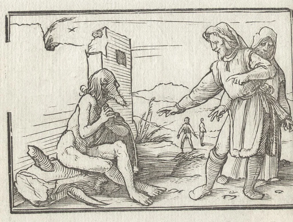 An illustration from Icones historiarvm Veteris Testamenti : ad viuum expressae, extremàque diligentia emendatiores factae : Gallicis in expositione homoeoteleutis, ac versuum ordinibus (qui priùs turbati, ac impares) suo numero restitutis, 1547, leaf 75