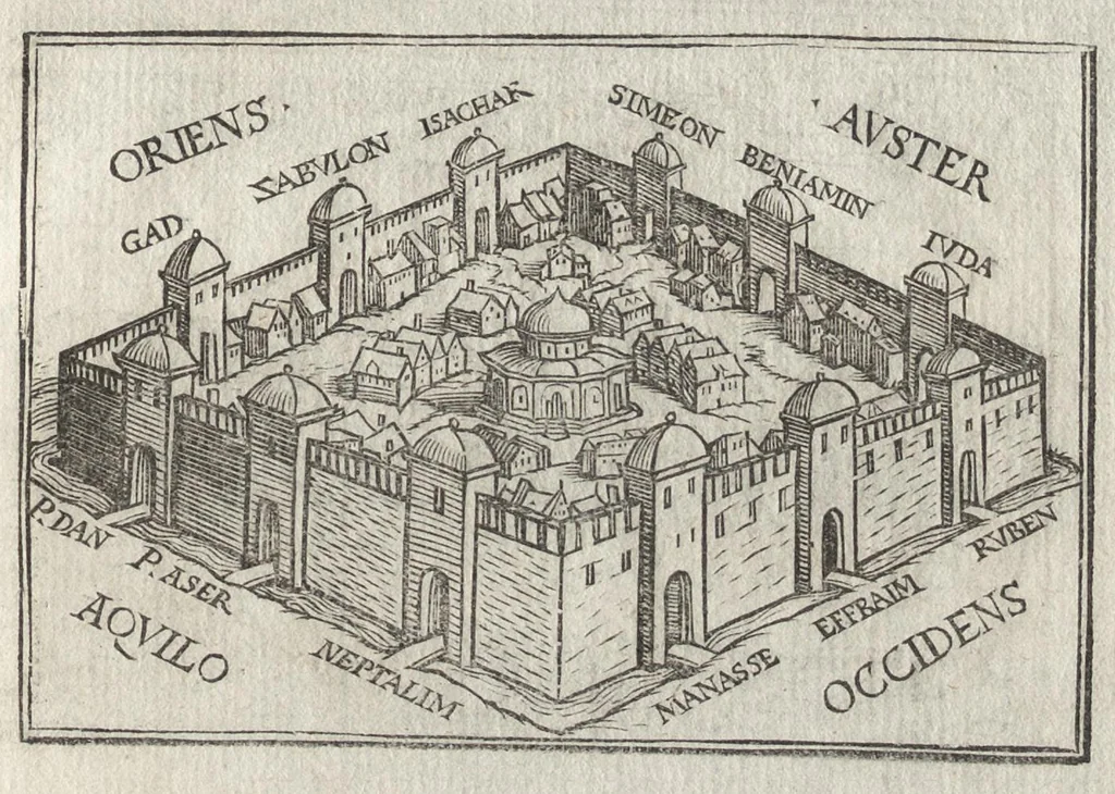 An illustration from Icones historiarvm Veteris Testamenti : ad viuum expressae, extremàque diligentia emendatiores factae : Gallicis in expositione homoeoteleutis, ac versuum ordinibus (qui priùs turbati, ac impares) suo numero restitutis, 1547, leaf 90
