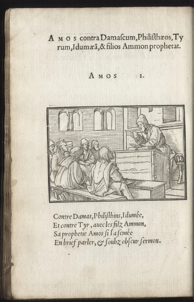 An illustration from Icones historiarvm Veteris Testamenti : ad viuum expressae, extremàque diligentia emendatiores factae : Gallicis in expositione homoeoteleutis, ac versuum ordinibus (qui priùs turbati, ac impares) suo numero restitutis, 1547, leaf 99
