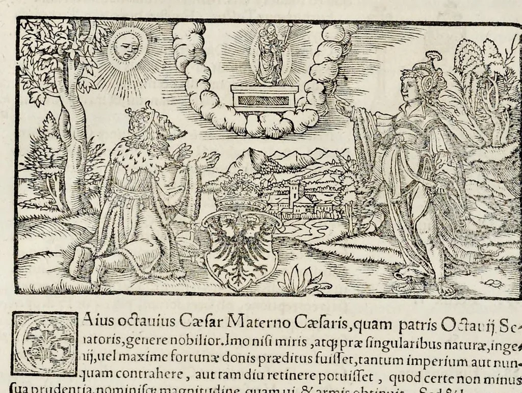 An illustration from Catalogvs annorvm et principvm siue monarcharvm mvndi geminvs : plerisqve in locis obscvrioribus illustratus & in caelebrioribus locupletatus atq[ue] à mendis, recognitione diligenti repurgatus : cum accessione multorum aliorum quae in priori aeditione non continebantur, quemadmodum suis locis toto libro uidere licebit, ab homine condito, usq[ue] in praesentem, à nato Christo, millesimum quingentesimum & quinquagesimum annum deductus & continuatus, 1550, leaf 119