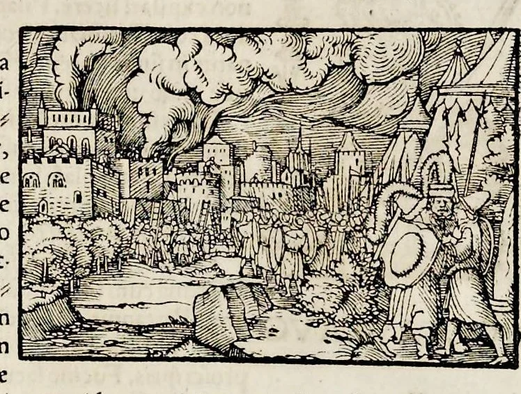 An illustration from Catalogvs annorvm et principvm siue monarcharvm mvndi geminvs : plerisqve in locis obscvrioribus illustratus & in caelebrioribus locupletatus atq[ue] à mendis, recognitione diligenti repurgatus : cum accessione multorum aliorum quae in priori aeditione non continebantur, quemadmodum suis locis toto libro uidere licebit, ab homine condito, usq[ue] in praesentem, à nato Christo, millesimum quingentesimum & quinquagesimum annum deductus & continuatus, 1550, leaf 127