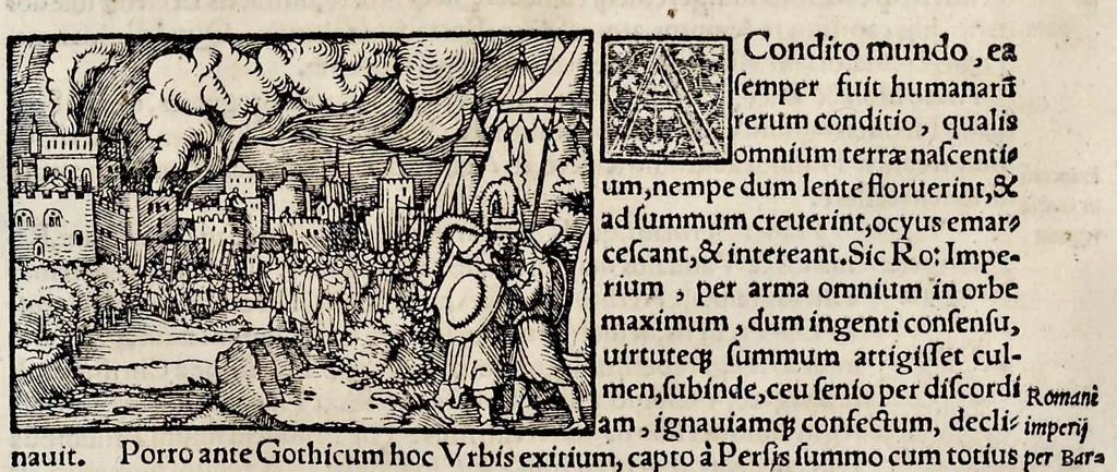An illustration from Catalogvs annorvm et principvm siue monarcharvm mvndi geminvs : plerisqve in locis obscvrioribus illustratus & in caelebrioribus locupletatus atq[ue] à mendis, recognitione diligenti repurgatus : cum accessione multorum aliorum quae in priori aeditione non continebantur, quemadmodum suis locis toto libro uidere licebit, ab homine condito, usq[ue] in praesentem, à nato Christo, millesimum quingentesimum & quinquagesimum annum deductus & continuatus, 1550, leaf 138
