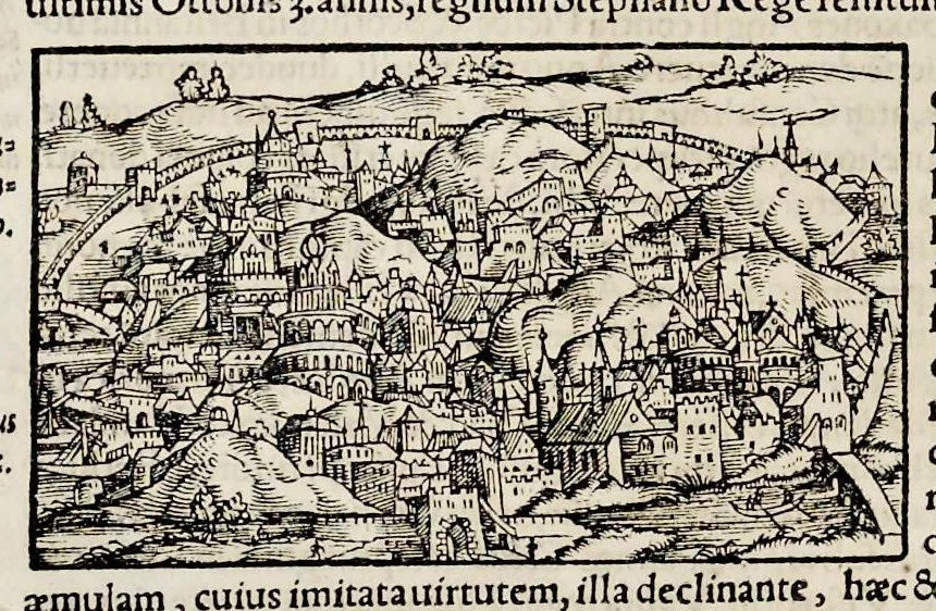 An illustration from Catalogvs annorvm et principvm siue monarcharvm mvndi geminvs : plerisqve in locis obscvrioribus illustratus & in caelebrioribus locupletatus atq[ue] à mendis, recognitione diligenti repurgatus : cum accessione multorum aliorum quae in priori aeditione non continebantur, quemadmodum suis locis toto libro uidere licebit, ab homine condito, usq[ue] in praesentem, à nato Christo, millesimum quingentesimum & quinquagesimum annum deductus & continuatus, 1550, leaf 141
