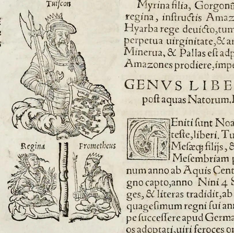 An illustration from Catalogvs annorvm et principvm siue monarcharvm mvndi geminvs : plerisqve in locis obscvrioribus illustratus & in caelebrioribus locupletatus atq[ue] à mendis, recognitione diligenti repurgatus : cum accessione multorum aliorum quae in priori aeditione non continebantur, quemadmodum suis locis toto libro uidere licebit, ab homine condito, usq[ue] in praesentem, à nato Christo, millesimum quingentesimum & quinquagesimum annum deductus & continuatus, 1550, leaf 27