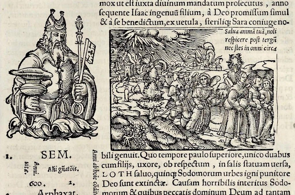 An illustration from Catalogvs annorvm et principvm siue monarcharvm mvndi geminvs : plerisqve in locis obscvrioribus illustratus & in caelebrioribus locupletatus atq[ue] à mendis, recognitione diligenti repurgatus : cum accessione multorum aliorum quae in priori aeditione non continebantur, quemadmodum suis locis toto libro uidere licebit, ab homine condito, usq[ue] in praesentem, à nato Christo, millesimum quingentesimum & quinquagesimum annum deductus & continuatus, 1550, leaf 30