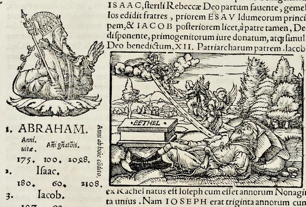 An illustration from Catalogvs annorvm et principvm siue monarcharvm mvndi geminvs : plerisqve in locis obscvrioribus illustratus & in caelebrioribus locupletatus atq[ue] à mendis, recognitione diligenti repurgatus : cum accessione multorum aliorum quae in priori aeditione non continebantur, quemadmodum suis locis toto libro uidere licebit, ab homine condito, usq[ue] in praesentem, à nato Christo, millesimum quingentesimum & quinquagesimum annum deductus & continuatus, 1550, leaf 31