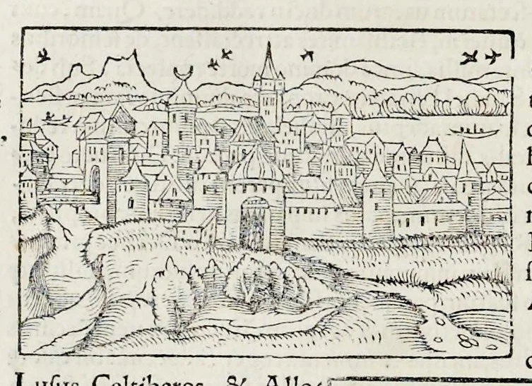 An illustration from Catalogvs annorvm et principvm siue monarcharvm mvndi geminvs : plerisqve in locis obscvrioribus illustratus & in caelebrioribus locupletatus atq[ue] à mendis, recognitione diligenti repurgatus : cum accessione multorum aliorum quae in priori aeditione non continebantur, quemadmodum suis locis toto libro uidere licebit, ab homine condito, usq[ue] in praesentem, à nato Christo, millesimum quingentesimum & quinquagesimum annum deductus & continuatus, 1550, leaf 39