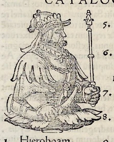 An illustration from Catalogvs annorvm et principvm siue monarcharvm mvndi geminvs : plerisqve in locis obscvrioribus illustratus & in caelebrioribus locupletatus atq[ue] à mendis, recognitione diligenti repurgatus : cum accessione multorum aliorum quae in priori aeditione non continebantur, quemadmodum suis locis toto libro uidere licebit, ab homine condito, usq[ue] in praesentem, à nato Christo, millesimum quingentesimum & quinquagesimum annum deductus & continuatus, 1550, leaf 46