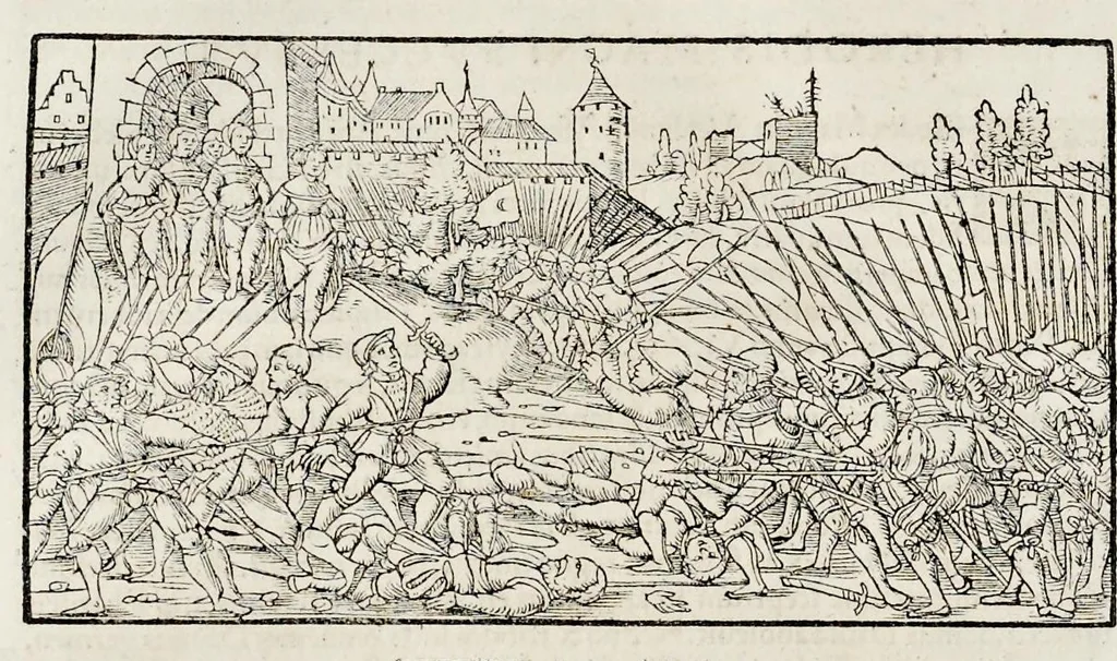 An illustration from Catalogvs annorvm et principvm siue monarcharvm mvndi geminvs : plerisqve in locis obscvrioribus illustratus & in caelebrioribus locupletatus atq[ue] à mendis, recognitione diligenti repurgatus : cum accessione multorum aliorum quae in priori aeditione non continebantur, quemadmodum suis locis toto libro uidere licebit, ab homine condito, usq[ue] in praesentem, à nato Christo, millesimum quingentesimum & quinquagesimum annum deductus & continuatus, 1550, leaf 55
