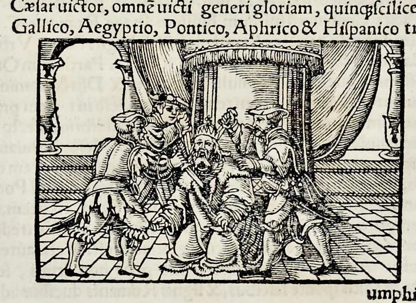 An illustration from Catalogvs annorvm et principvm siue monarcharvm mvndi geminvs : plerisqve in locis obscvrioribus illustratus & in caelebrioribus locupletatus atq[ue] à mendis, recognitione diligenti repurgatus : cum accessione multorum aliorum quae in priori aeditione non continebantur, quemadmodum suis locis toto libro uidere licebit, ab homine condito, usq[ue] in praesentem, à nato Christo, millesimum quingentesimum & quinquagesimum annum deductus & continuatus, 1550, leaf 67