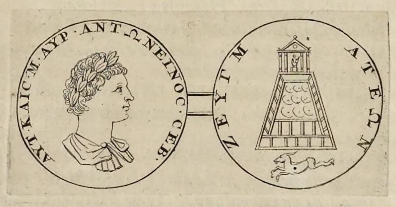 An illustration from Numismata imperatorum, Augustarum et Caesarum, a populis, Romanae ditionis, graecè loquentibus, ex omni modulo percussa ..., 1700, leaf 142