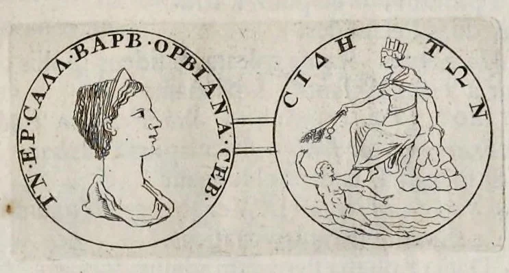 An illustration from Numismata imperatorum, Augustarum et Caesarum, a populis, Romanae ditionis, graecè loquentibus, ex omni modulo percussa ..., 1700, leaf 158