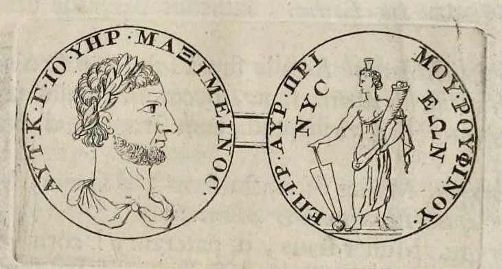 An illustration from Numismata imperatorum, Augustarum et Caesarum, a populis, Romanae ditionis, graecè loquentibus, ex omni modulo percussa ..., 1700, leaf 160