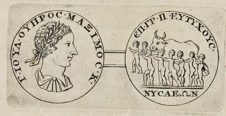 An illustration from Numismata imperatorum, Augustarum et Caesarum, a populis, Romanae ditionis, graecè loquentibus, ex omni modulo percussa ..., 1700, leaf 162
