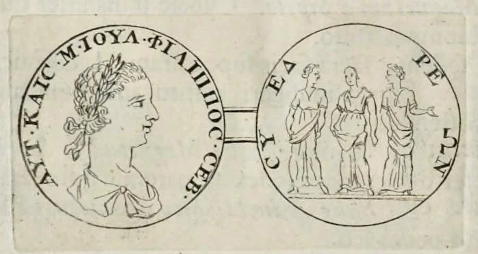 An illustration from Numismata imperatorum, Augustarum et Caesarum, a populis, Romanae ditionis, graecè loquentibus, ex omni modulo percussa ..., 1700, leaf 183
