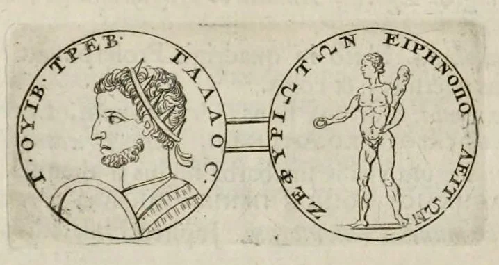 An illustration from Numismata imperatorum, Augustarum et Caesarum, a populis, Romanae ditionis, graecè loquentibus, ex omni modulo percussa ..., 1700, leaf 189