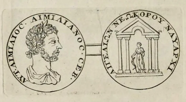 An illustration from Numismata imperatorum, Augustarum et Caesarum, a populis, Romanae ditionis, graecè loquentibus, ex omni modulo percussa ..., 1700, leaf 191