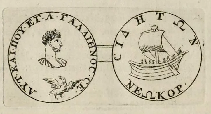 An illustration from Numismata imperatorum, Augustarum et Caesarum, a populis, Romanae ditionis, graecè loquentibus, ex omni modulo percussa ..., 1700, leaf 197