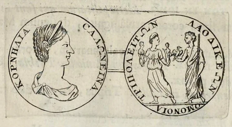 An illustration from Numismata imperatorum, Augustarum et Caesarum, a populis, Romanae ditionis, graecè loquentibus, ex omni modulo percussa ..., 1700, leaf 202