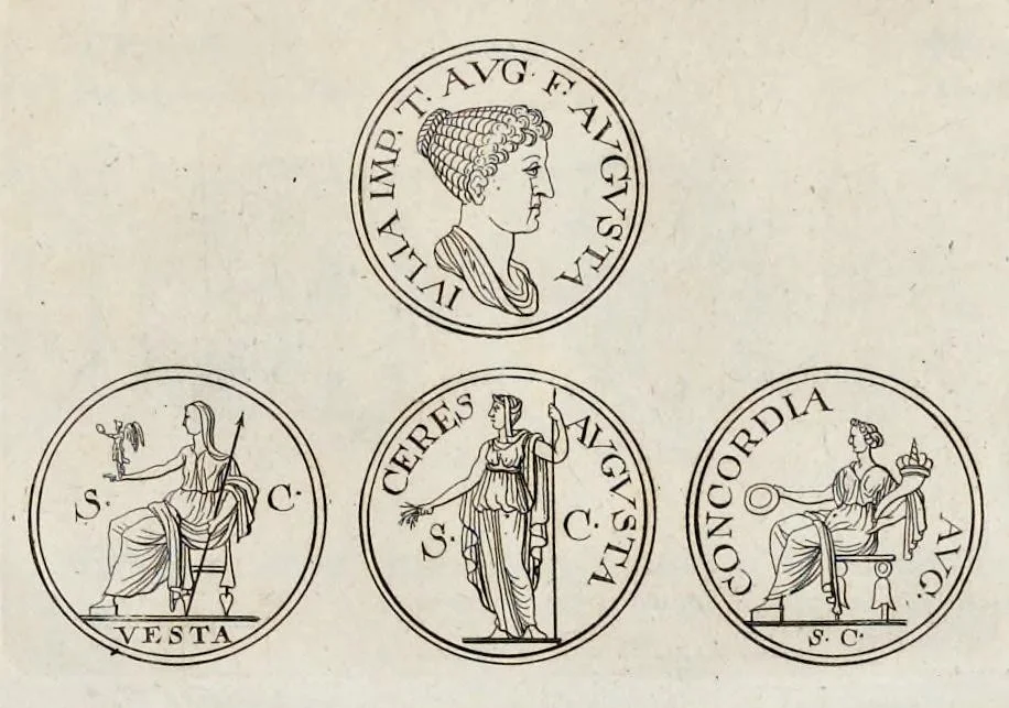 An illustration from Numismata imperatorum, Augustarum et Caesarum, a populis, Romanae ditionis, graecè loquentibus, ex omni modulo percussa ..., 1700, leaf 400