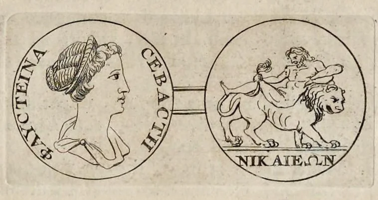 An illustration from Numismata imperatorum, Augustarum et Caesarum, a populis, Romanae ditionis, graecè loquentibus, ex omni modulo percussa ..., 1700, leaf 76