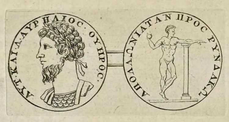 An illustration from Numismata imperatorum, Augustarum et Caesarum, a populis, Romanae ditionis, graecè loquentibus, ex omni modulo percussa ..., 1700, leaf 79