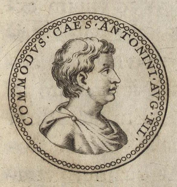 An illustration from Selecti nummi duo Antoniniani, quorum primus anni noui auspicia, alter Commodum et Annium Verum caesares exhibet : ex bibliotheca eminentisss. principis Camilli Cardinalis Maximi, 1676, leaf 42