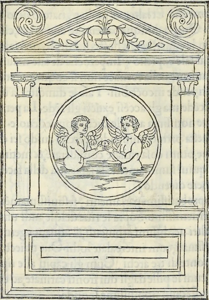 An illustration from La Hypnerotomachia di Poliphilo : cioè pvgna d'amore in sogno, dov'egli mostra, che tvtte le cose hvmane non sono altro che sogno, & doue narra molt'altre cose degne di cognitione, 1545, leaf 137