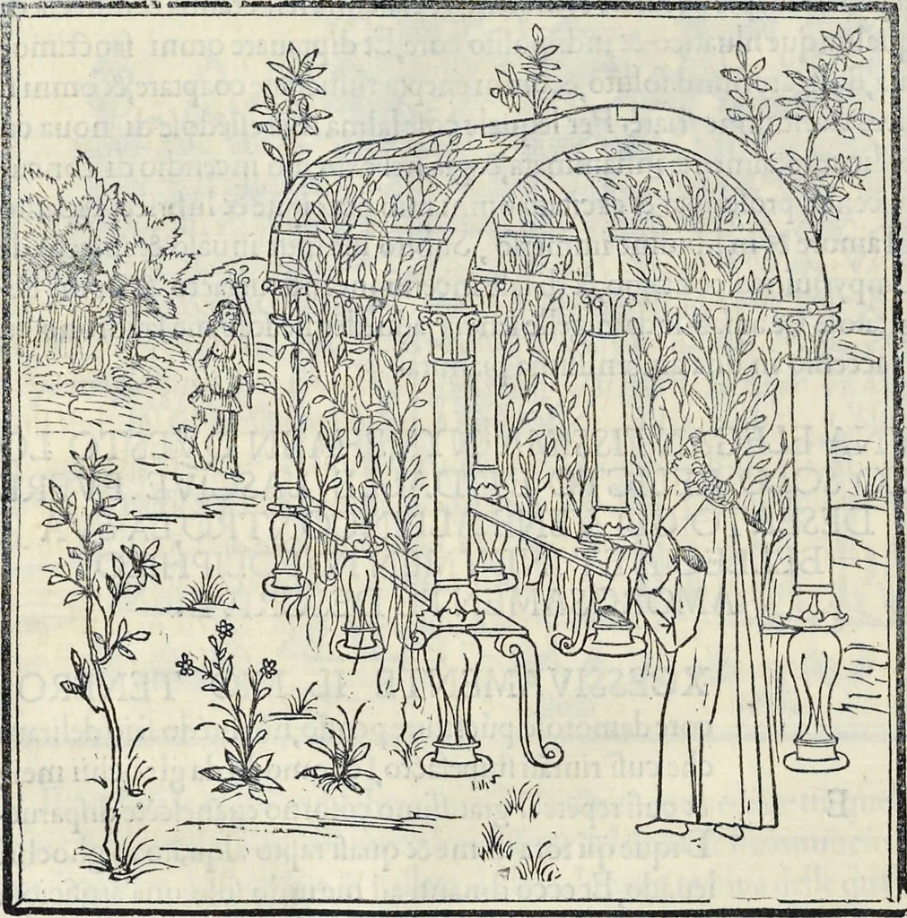 An illustration from La Hypnerotomachia di Poliphilo : cioè pvgna d'amore in sogno, dov'egli mostra, che tvtte le cose hvmane non sono altro che sogno, & doue narra molt'altre cose degne di cognitione, 1545, leaf 145
