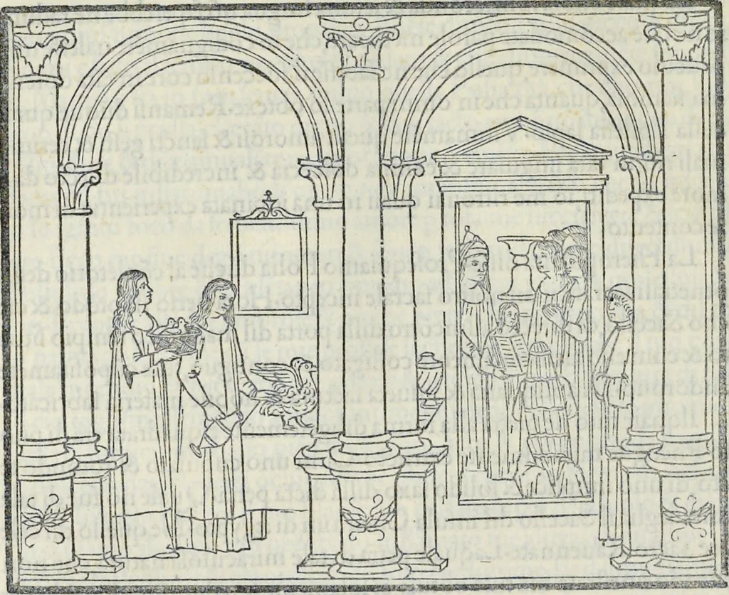 An illustration from La Hypnerotomachia di Poliphilo : cioè pvgna d'amore in sogno, dov'egli mostra, che tvtte le cose hvmane non sono altro che sogno, & doue narra molt'altre cose degne di cognitione, 1545, leaf 223
